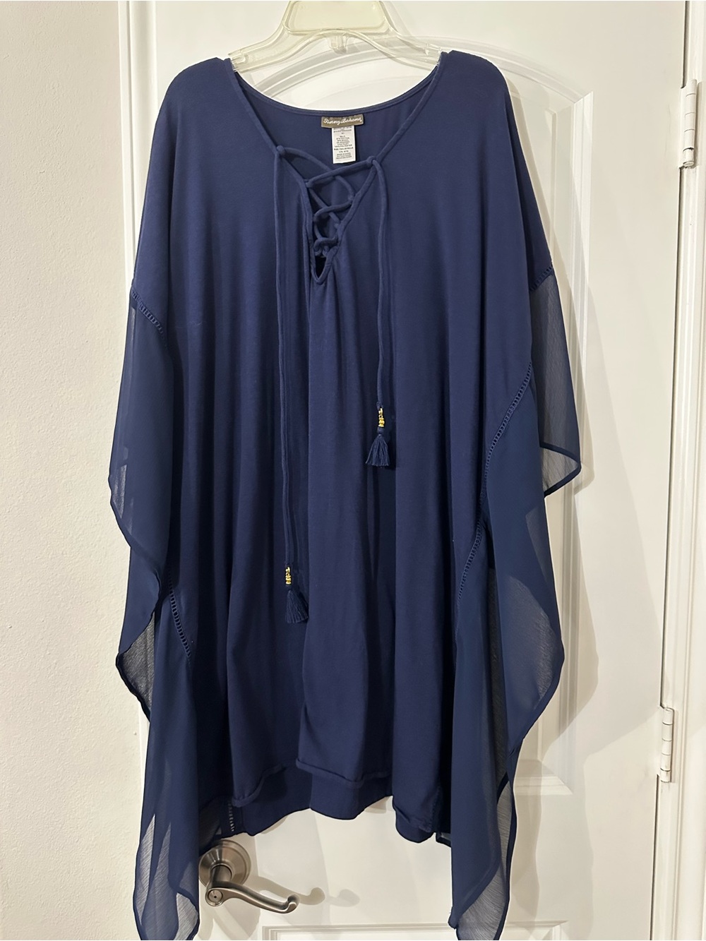 Tommy Bahama Navy Lace-Up Tassel Swim Coverup Tunic Size L/XL